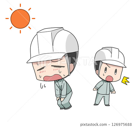 Illustration of a man who notices a worker suspected of heat stroke Illustration of a man who notices a worker suspected of heat stroke 126975688
