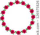 Floral Wreath Frame with Red Roses and Green Leaves  126975826