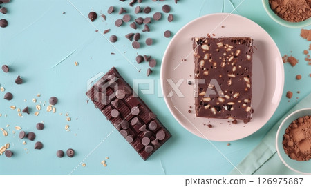 Chocolate chip granola bar on plate healthy snack breakfast food 126975887