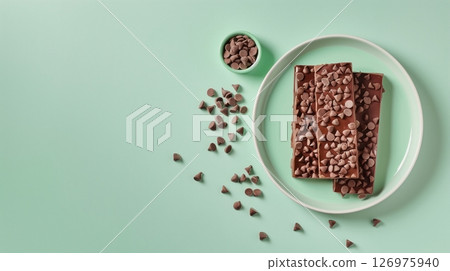 Chocolate chip granola bar on plate healthy snack breakfast food 126975940