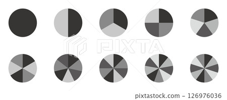 Pie chart, equal division, divided figures, collection, vector, black Pie chart, equal division, divided figures, collection, vector, black 126976036