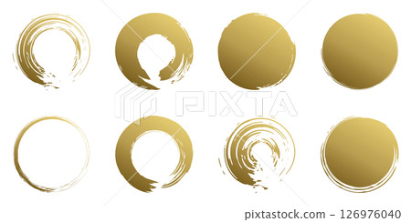 Brush round gold Japanese style handwritten vector set circle frame 126976040