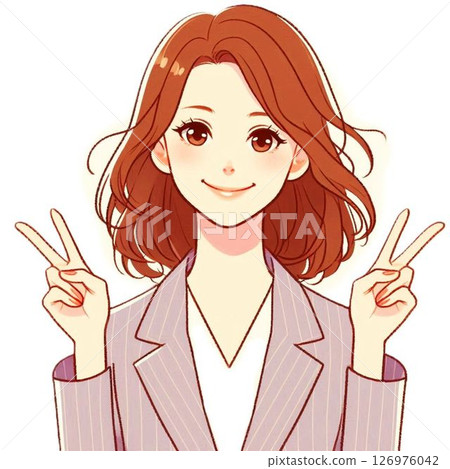穿著西裝的女人做出和平手勢 126976042