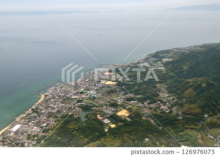 View from the plane: Taking off from Kobe Airport and flying over Kariya Port on Awaji Island 126976073