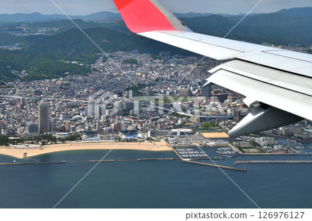 View from the plane: Descending to Kobe Airport, over Suma Beach 126976127