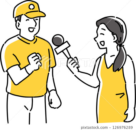 Baseball player responding to a woman's interview 126976289