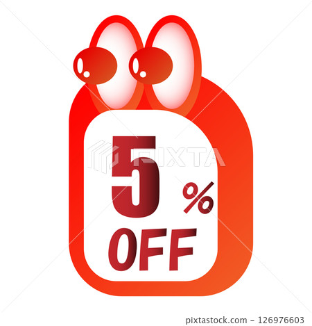 5% OFF 促銷降價圖標，帶有驚訝表情 126976603