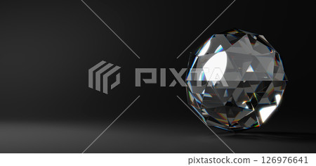黑色背景上一顆閃耀圓形寶石的3D插圖。複製空間。 (橫向) 黑色背景上一顆閃耀圓形寶石的3D插圖。複製空間。 (橫向) 126976641
