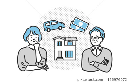 Illustration of a senior couple worried about inheritance 126976972