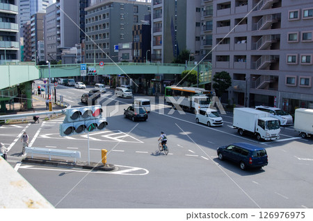 Traffic around Onagabashi pedestrian bridge and Oji 3-chome intersection [Urban image] 126976975