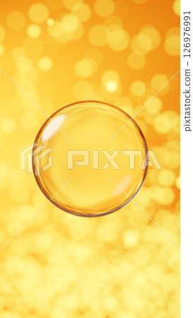 Transparent sphere floating on a yellow background. Bokeh balls. 3D (vertical) Transparent sphere floating on a yellow background. Bokeh balls. 3D (vertical) 126976991