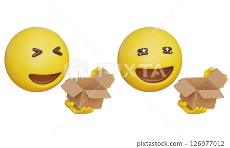 Emoji opening a delivery box and being happy 3D graphic 126977012