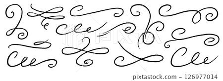 Line ornament flourish calligraphy swirl set. Elegant flourish divider, underline and scroll swash wedding font, label or accent. Line art swirl, chalk flourish, vintage ornament. Vector Line ornament flourish calligraphy swirl set. Elegant flourish divider, underline and scroll swash wedding font, label or accent. Line art swirl, chalk flourish, vintage ornament. Vector 126977014