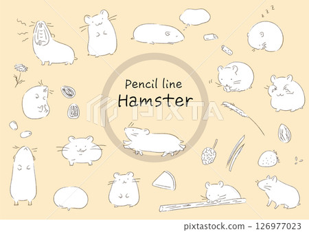 A set of pencil-style hamster illustrations 126977023