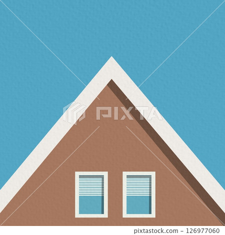 Minimalist illustration of a house rooftop with two windows under a clear blue sky Minimalist illustration of a house rooftop with two windows under a clear blue sky 126977060