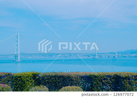 Akashi Kaikyo Bridge during the day with the sky spreading out 126977072