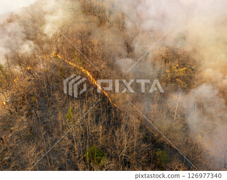Wildfires release carbon dioxide (CO2) emissions and other greenhouse gases (GHG) that contribute to climate change. 126977340