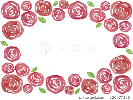 花玫瑰紅色水彩插圖框架 花玫瑰紅色水彩插圖框架 126977356