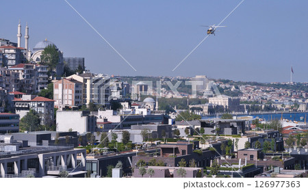 Istanbul, Turkey - Galataport waterfront in Karakoy with a view of the city skyline 126977363