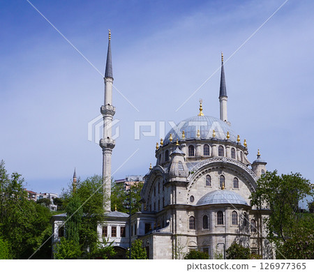 Historic Nusretiye mosque, a significant landmark in Istanbul. Nusretiye mosque's Ottoman architectural ornate beauty. Galataport shopping center. Tophane district, Istanbul, Turkey Historic Nusretiye mosque, a significant landmark in Istanbul. Nusretiye mosque's Ottoman architectural ornate beauty. Galataport shopping center. Tophane district, Istanbul, Turkey 126977365