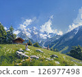 Swiss Alps and blue sky Oil painting style landscape illustration 126977498