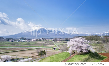 岩手縣八幡平市岩手山與玉內櫻的鳥瞰圖 126977578