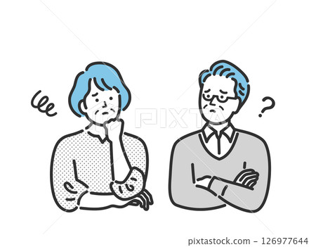 一對憂心忡忡的老年夫婦的上半身插圖 126977644