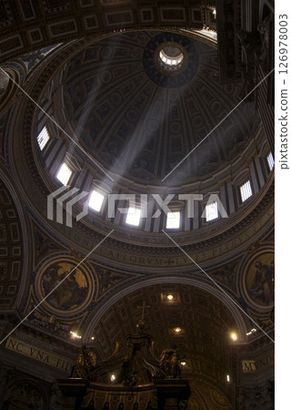 Streaks of light illuminate the dome of St. Peter's Basilica Streaks of light illuminate the dome of St. Peter's Basilica 126978003