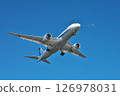 A JAL passenger plane heading to Haneda Airport, seen from Jonanjima Seaside Park on a clear winter day, stands out against the blue sky 126978031