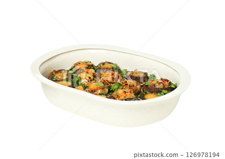 PNG stuffed mushrooms in a container isolated on a white background. PNG stuffed mushrooms in a container isolated on a white background. 126978194