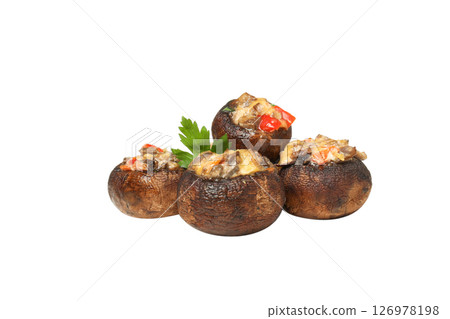 PNG stuffed mushrooms isolated on white background. PNG stuffed mushrooms isolated on white background. 126978198