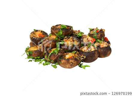 PNG stuffed mushrooms isolated on white background. 126978199