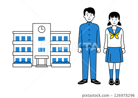 學校建築和男女學生 126978296
