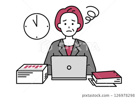 一位身著西裝的中年婦女因加班而苦惱 126978298