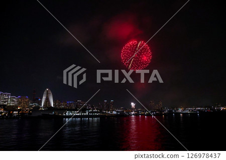 Yokohama Port Festival Fireworks Show Illuminates the Night Sky 126978437