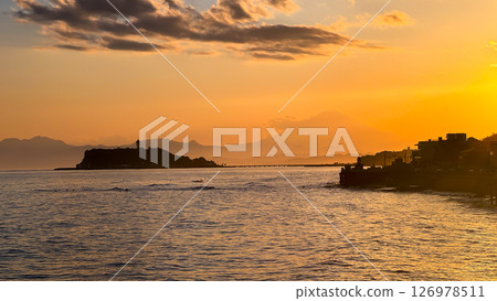 Fireworks display over Yokohama Port during a lively festival celebration at night 126978511