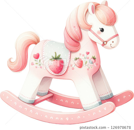 Pink Strawberry Themed Rocking Horse Toy 126978678
