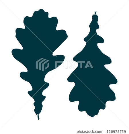 Hand-drawn oak leaf isolated on white background. Flat line style vector illustration. 126978759