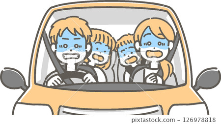 Vector illustration of a family having trouble driving while driving Vector illustration of a family having trouble driving while driving 126978818