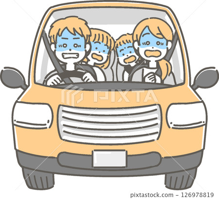 Vector illustration of a family having trouble driving while driving Vector illustration of a family having trouble driving while driving 126978819