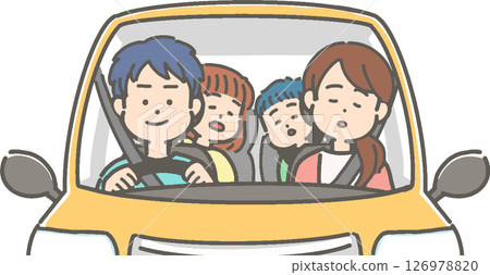 家庭在開車時睡著了/向量家庭插圖 家庭在開車時睡著了/向量家庭插圖 126978820