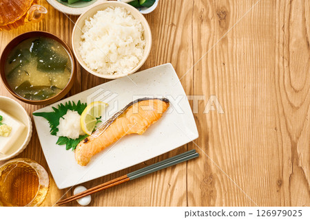 Grilled salmon Japanese set meal 126979025