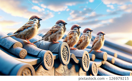 麻雀在屋頂上 麻雀在屋頂上 126979215