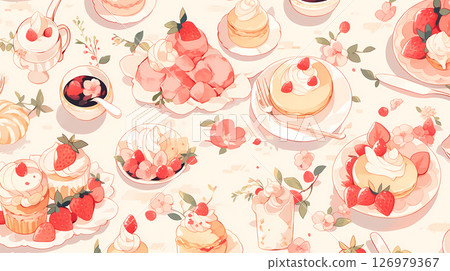 Cute strawberry sweets seamless pattern 126979367