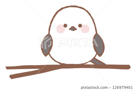 Hand-drawn illustration of a cute long-tailed tit perched on a branch Hand-drawn illustration of a cute long-tailed tit perched on a branch 126979401