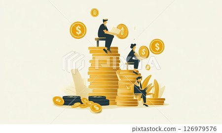 A rich man sitting on a pile of coins A rich man sitting on a pile of coins 126979576