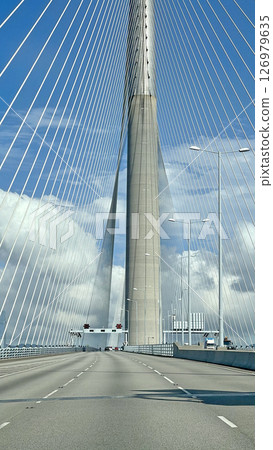 Hong Kong highway bridge building with clean blue sky at daytime Hong Kong highway bridge building with clean blue sky at daytime 126979635