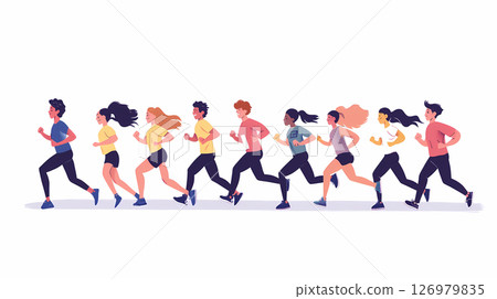 Multinational people doing a variety of different types of running Multinational people doing a variety of different types of running 126979835