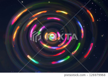 Colorful swirling galaxy creating a mesmerizing vortex effect in space at night 126979968