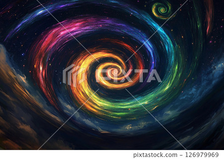 Colorful swirling galaxy creating a mesmerizing vortex effect in space at night 126979969
